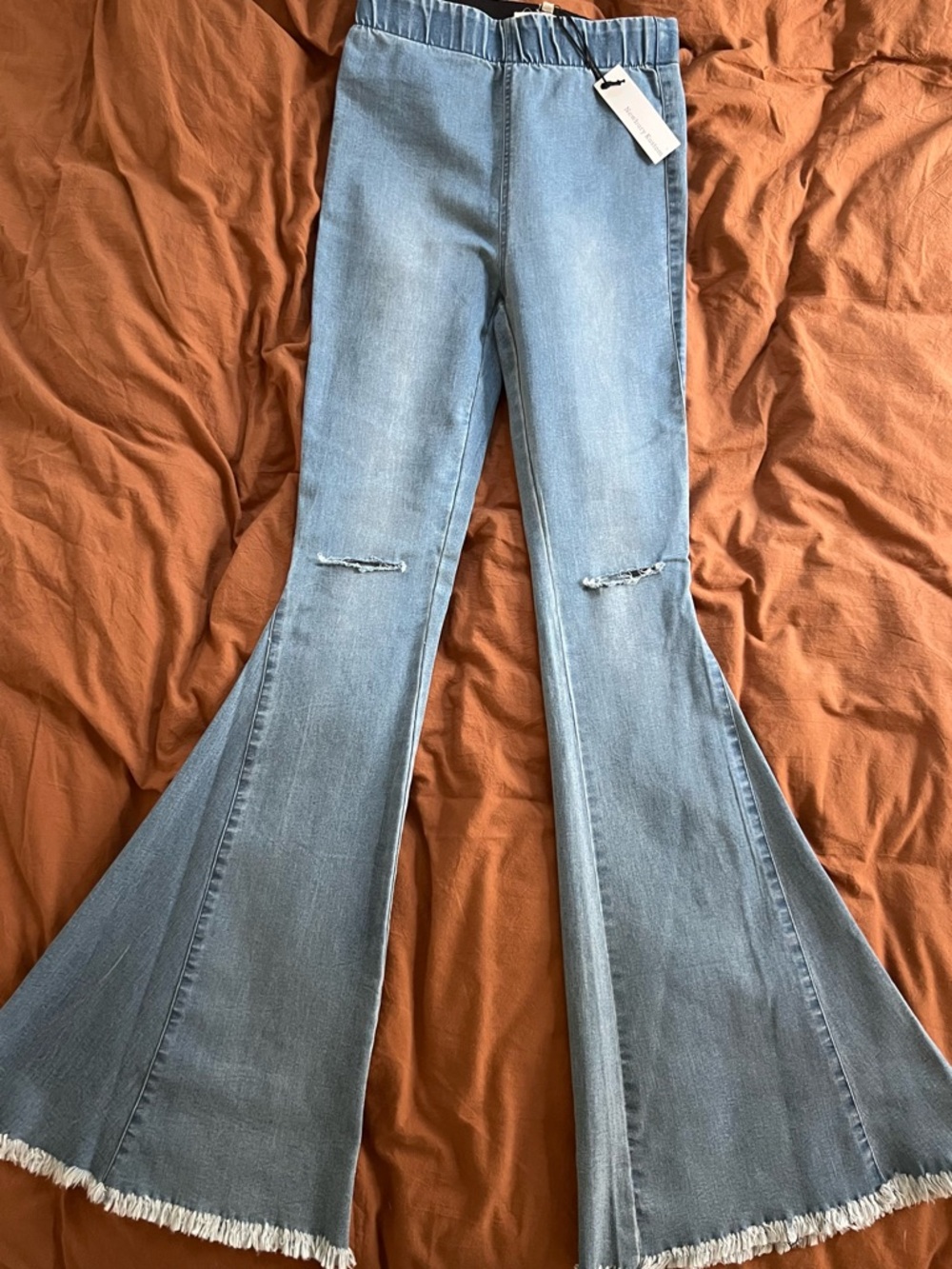 Newbury Kustom Light Wash High-Rise Flare Jeans with Frayed Hem